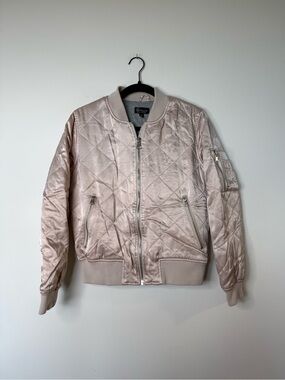 Topshop Quilted Satin Bomber Jacket - Pale Pink